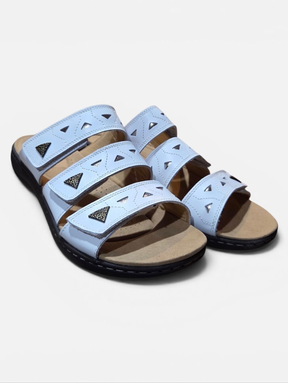 Clarks Sandal Leather Slide adjustable comfort White 12W
